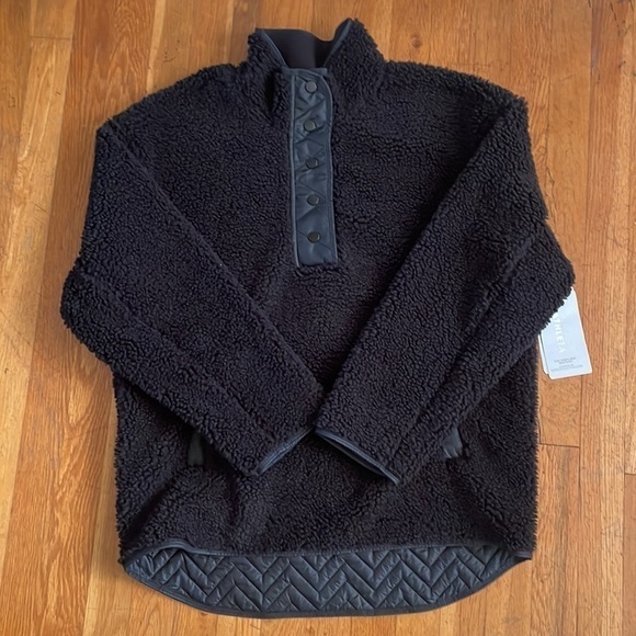 NWT ATHLETA black Cozy Sherpa Fleece Snap Pullover Sweatshirt Size L - Picture 3 of 7